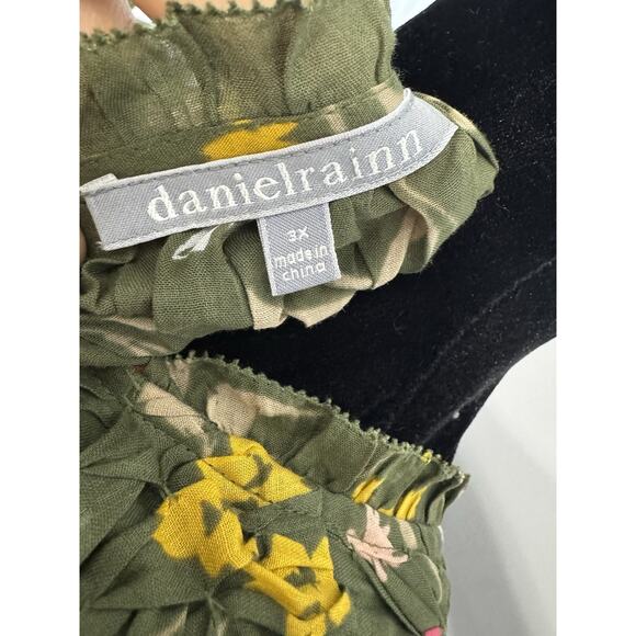 Daniel Rainn Linen Flutter Sleeve Button Down Top Smocked Sz 3X Floral Boho - Picture 3 of 8